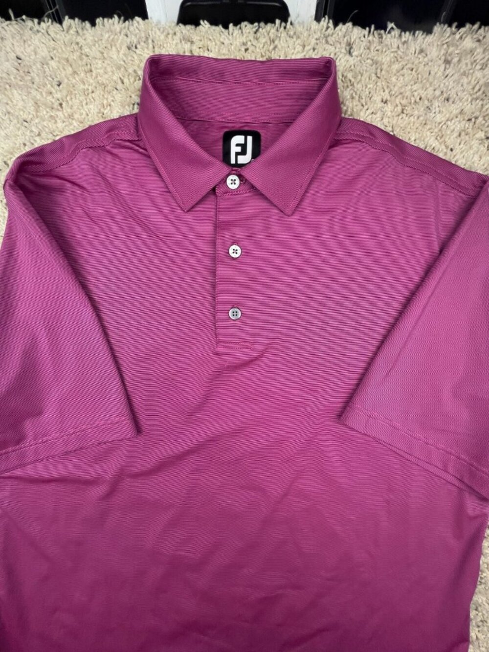 FootJoy Men Polo Shirt Short Sleeve Purple Red Striped Polyester Stretch Medium